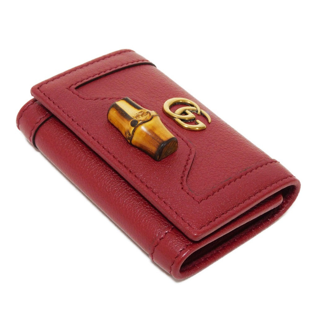 GUCCI Key case Key holder  658636 17Q0T 6638 Calf leather Rosso Ancora GG Marmont Diana Bamboo 6-ring keychain