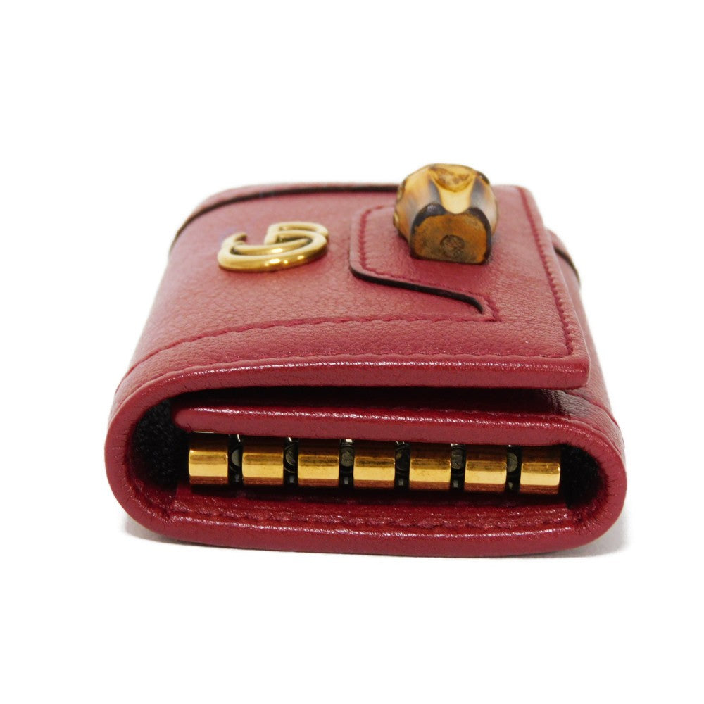 GUCCI Key case Key holder  658636 17Q0T 6638 Calf leather Rosso Ancora GG Marmont Diana Bamboo 6-ring keychain