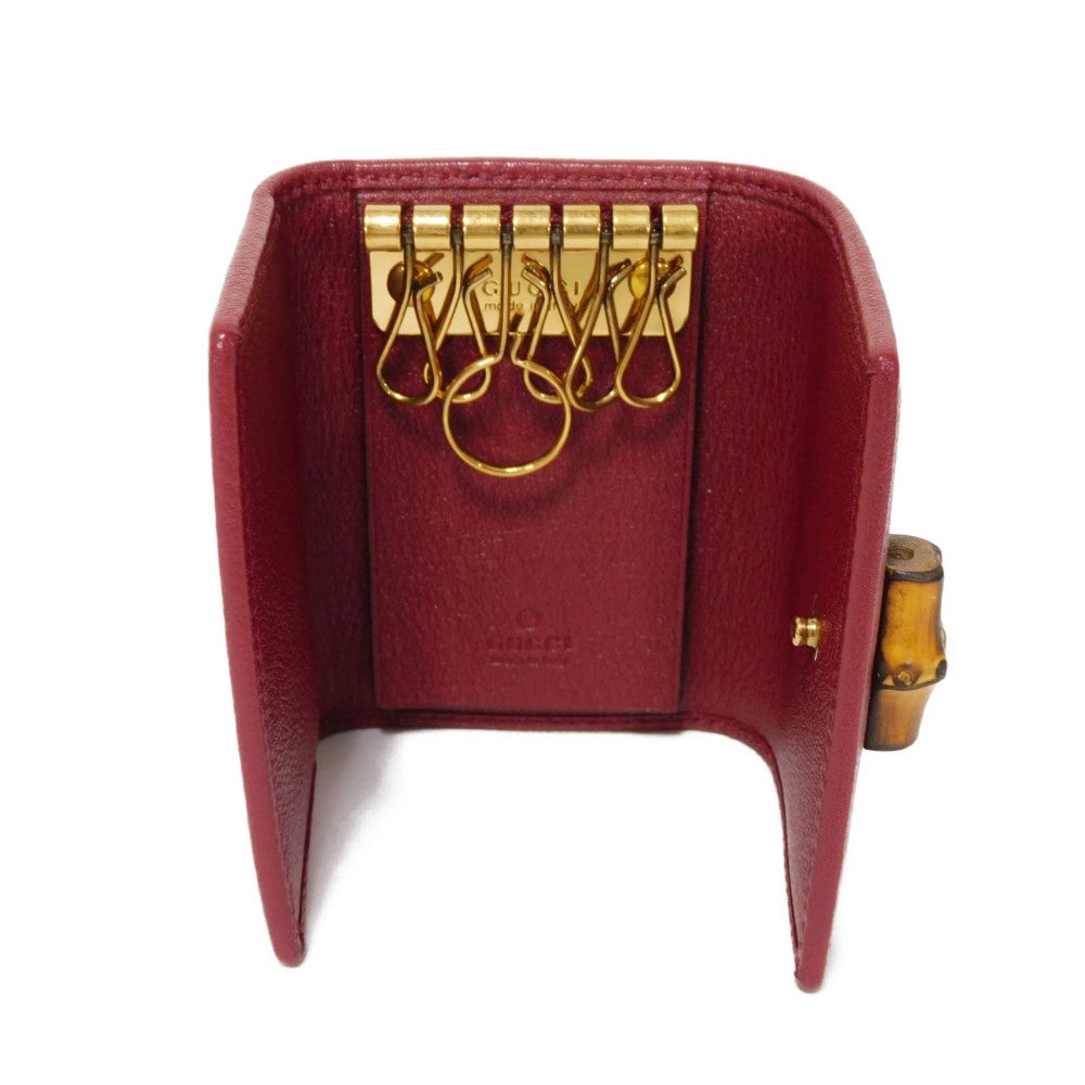 GUCCI Key case Key holder  658636 17Q0T 6638 Calf leather Rosso Ancora GG Marmont Diana Bamboo 6-ring keychain