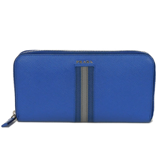 PRADA Long Wallet Purse 2ML317 Safiano leather (stamped) blue logo metal Saffiano striped round zip wallet