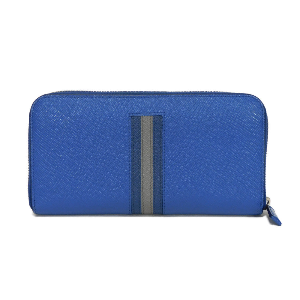 PRADA Long Wallet Purse 2ML317 Safiano leather (stamped) blue logo metal Saffiano striped round zip wallet
