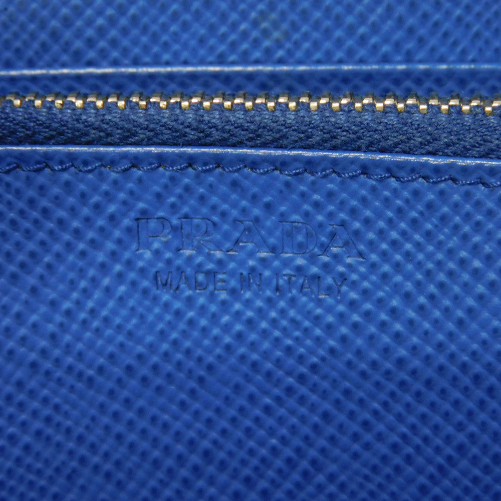 PRADA Long Wallet Purse 2ML317 Safiano leather (stamped) blue logo metal Saffiano striped round zip wallet