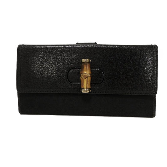 GUCCI Long Wallet Purse 137374 GG canvas x calf leather black GG canvas Bamboo Turnlock Continental Wallet