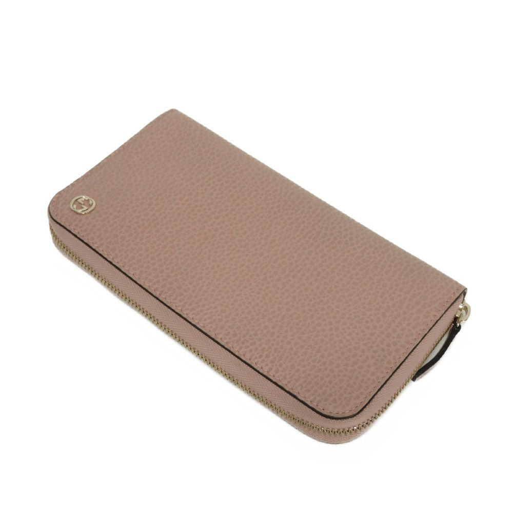 GUCCI Long Wallet Purse 449347 CAO0G 5806 Calf leather (embossed) Soft pink Interlocking G Double G zip around wallet