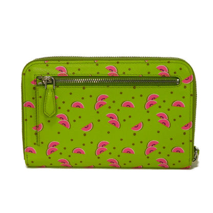PRADA Long Wallet Purse 1ZH030 Safiano leather (stamped) Green / pink logo metal Saffiano Watermelon Smartphone Pouch