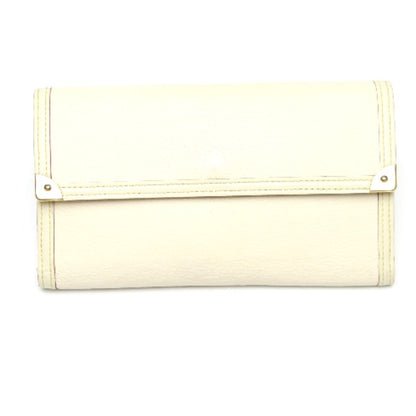 LOUIS VUITTON Long Wallet Purse M91839 Goat leather white Trifold purse Suhari Porto Tresol International Bron Women Used Authentic