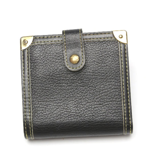 LOUIS VUITTON Bifold Wallet M91828 leather black Suhari Compact zip