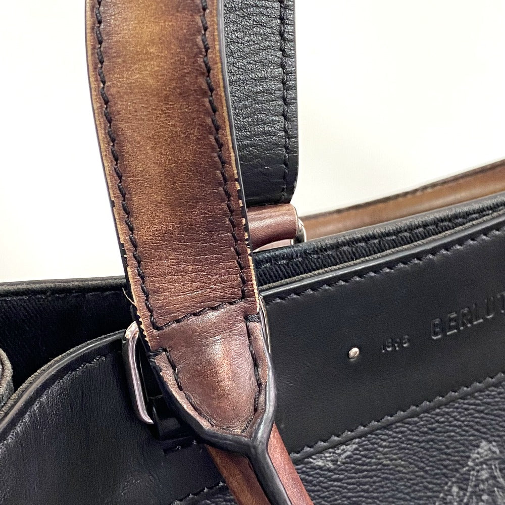 Berluti Tote Bag Canvas / leather black Ulysse Small mens Used Authentic