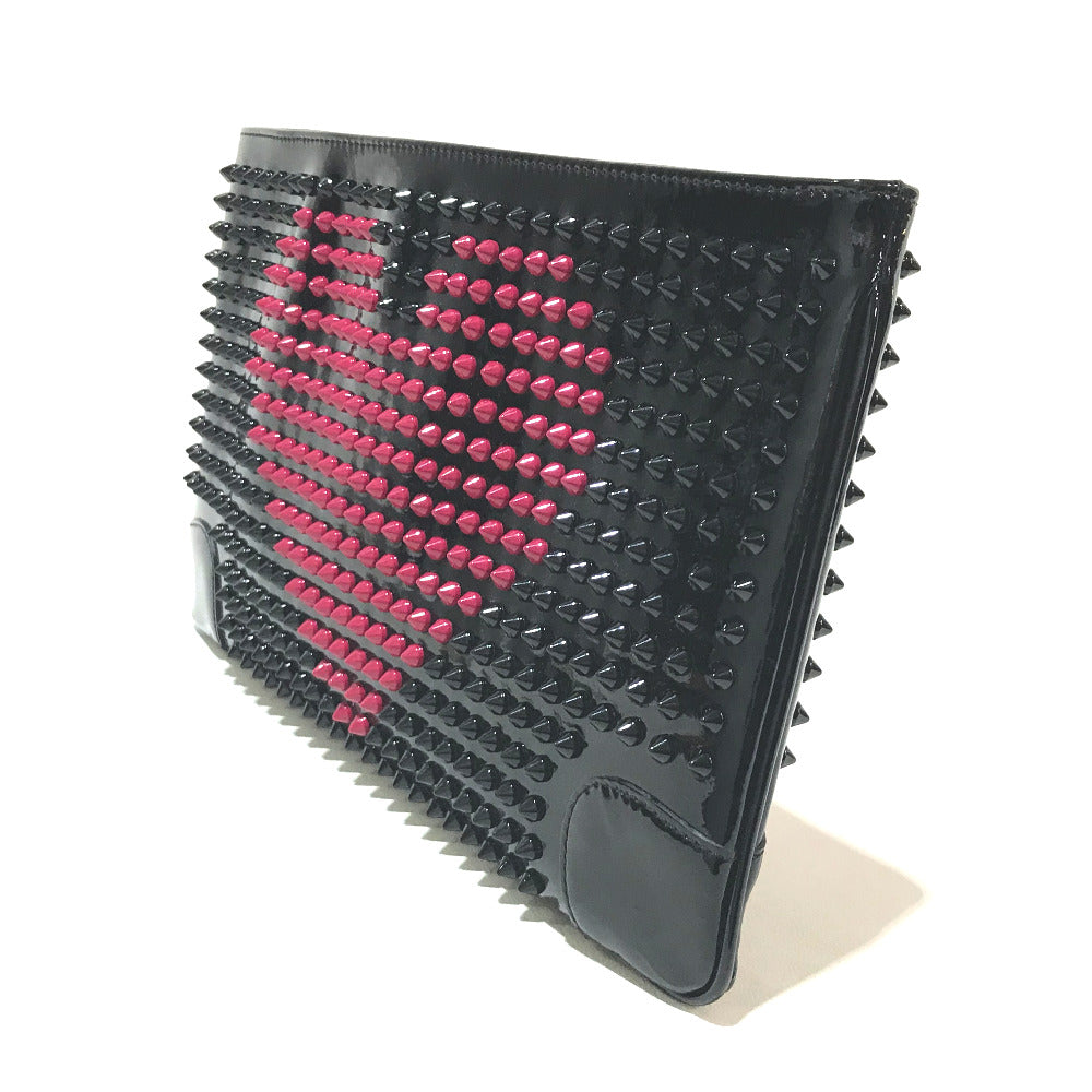Christian Louboutin Clutch bag Patent leather black Spike Tads Rubi Posh Valentine Women Used Authentic