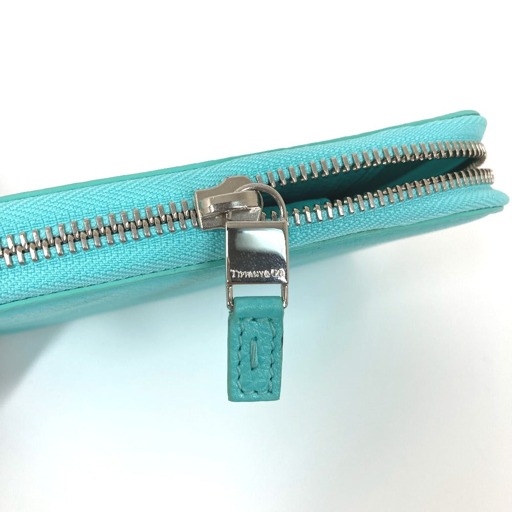 TIFFANY&Co. Card Case leather blue Business card holder, Pass case, Billfold Bi-fold pouch Women Used Authentic