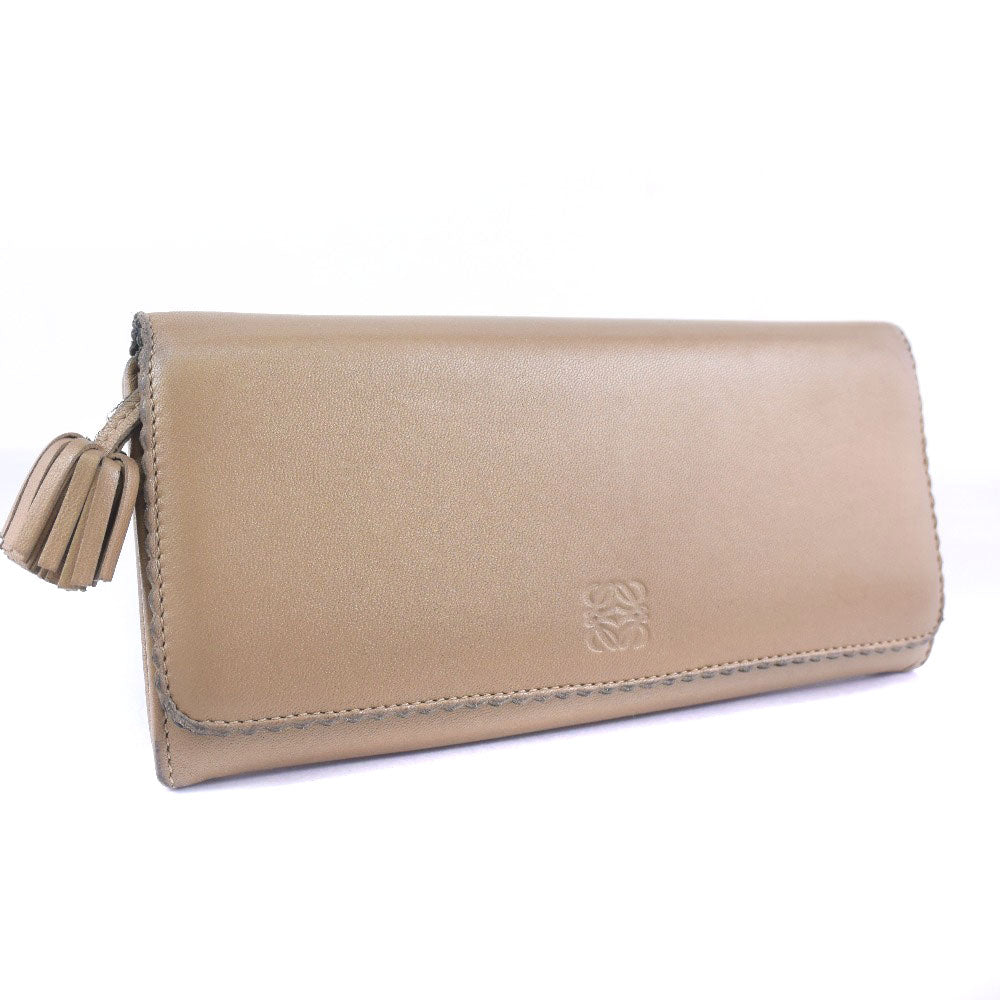 LOEWE Long Wallet Purse 182N81.F13 lambskin beige Women Used Authentic
