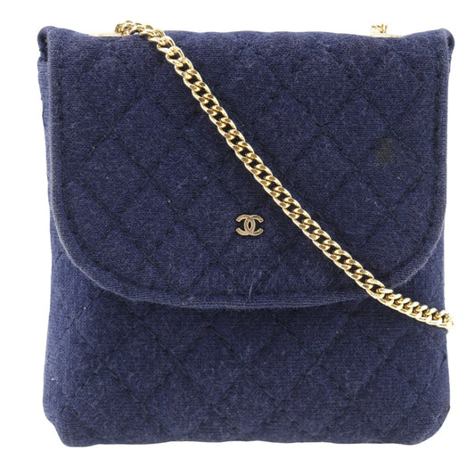 CHANEL Pouch cotton Navy Chain pochette