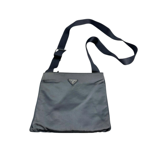 PRADA Shoulder Bag Satin Light Gray Triangle logo Silk satin