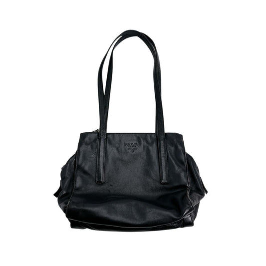 PRADA Tote Bag leather black Logo embossed