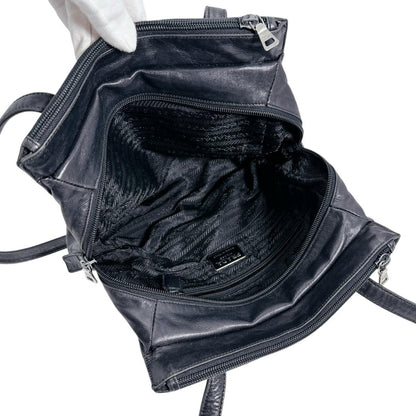 PRADA Tote Bag leather black Logo embossed