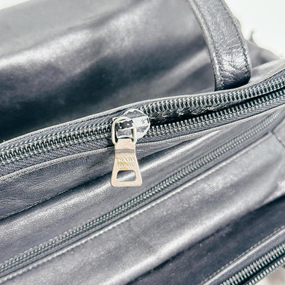 PRADA Tote Bag leather black Logo embossed
