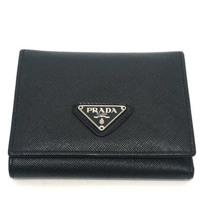 PRADA Trifold wallet M176A Safiano leather black triangle plate