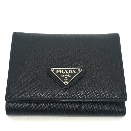 PRADA Trifold wallet M176A Safiano leather black triangle plate