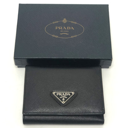 PRADA Trifold wallet M176A Safiano leather black triangle plate