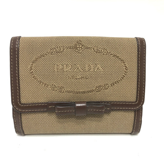 PRADA Trifold wallet 1MH523 Jacquard Brown ribbon logo