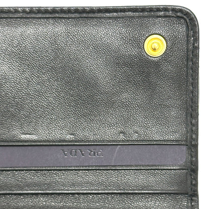 PRADA Long Wallet Purse 1M1132 leather black logo Gathered