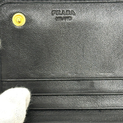 PRADA Long Wallet Purse 1M1132 leather black logo Gathered