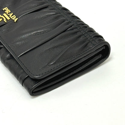 PRADA Long Wallet Purse 1M1132 leather black logo Gathered