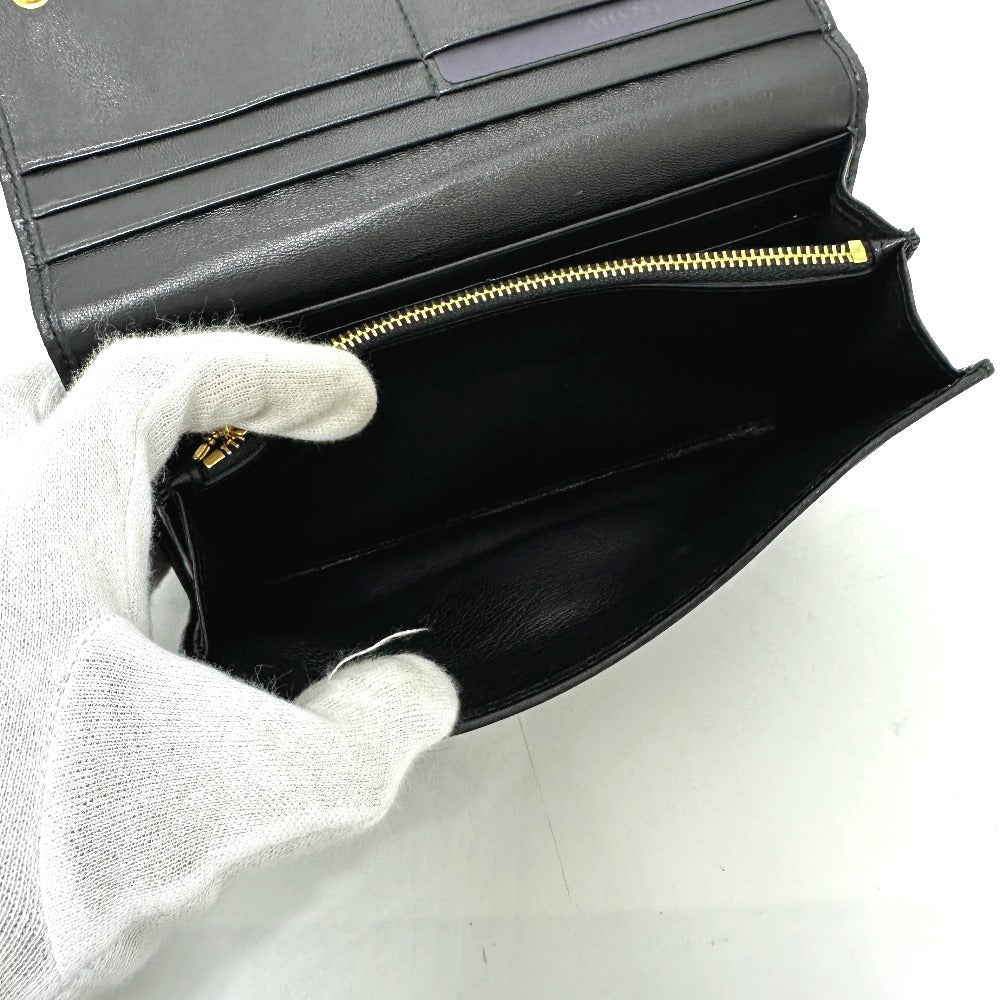 PRADA Long Wallet Purse 1M1132 leather black logo Gathered