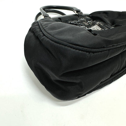 PRADA Handbag Nylon / leather black Evening bear