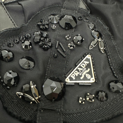 PRADA Handbag Nylon / leather black Evening bear