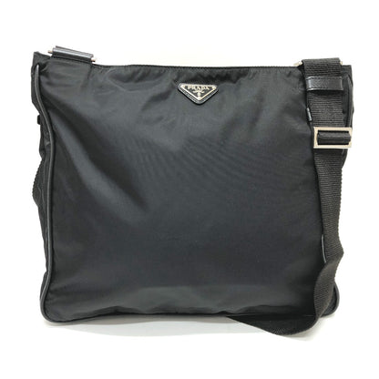 PRADA Shoulder Bag Nylon black Triangle With logo unisex(Unisex) Used Authentic