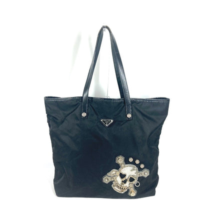 PRADA Tote Bag Nylon / leather black Skull logo