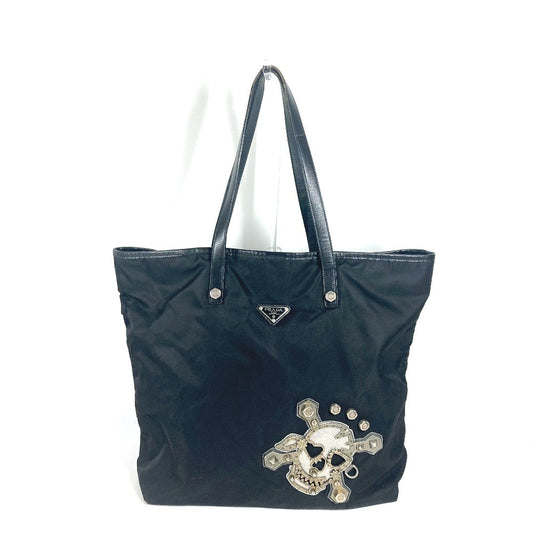 PRADA Tote Bag Nylon / leather black Skull logo