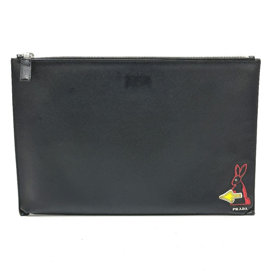 PRADA Clutch bag 2NG001 Safiano leather black logo rabbit
