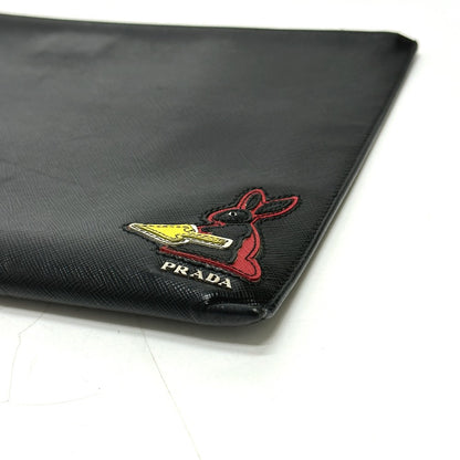 PRADA Clutch bag 2NG001 Safiano leather black logo rabbit
