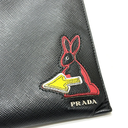 PRADA Clutch bag 2NG001 Safiano leather black logo rabbit