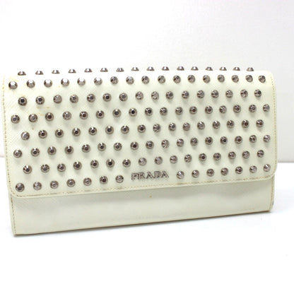 PRADA Long Wallet Purse leather white Wallet bag Studs