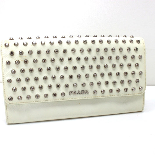 PRADA Long Wallet Purse leather white Wallet bag Studs