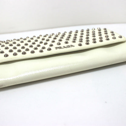 PRADA Long Wallet Purse leather white Wallet bag Studs