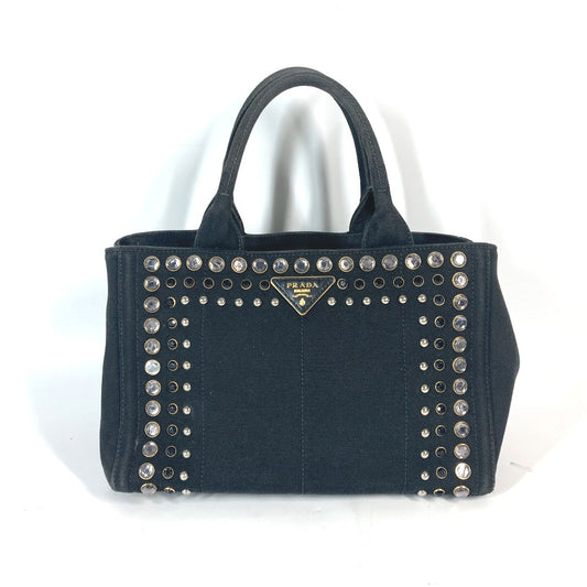 PRADA Tote Bag 1BG439 canvas black Crossbody Canapa S with Stones