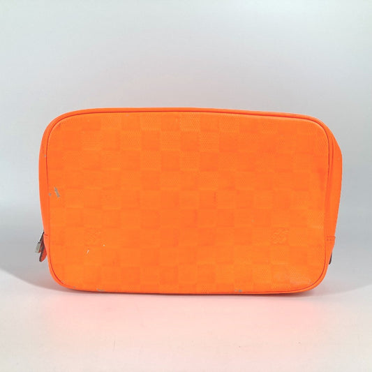 LOUIS VUITTON Pouch N23348 Damier Anfini Leather Orange Damier Anfini Truth Cracking T