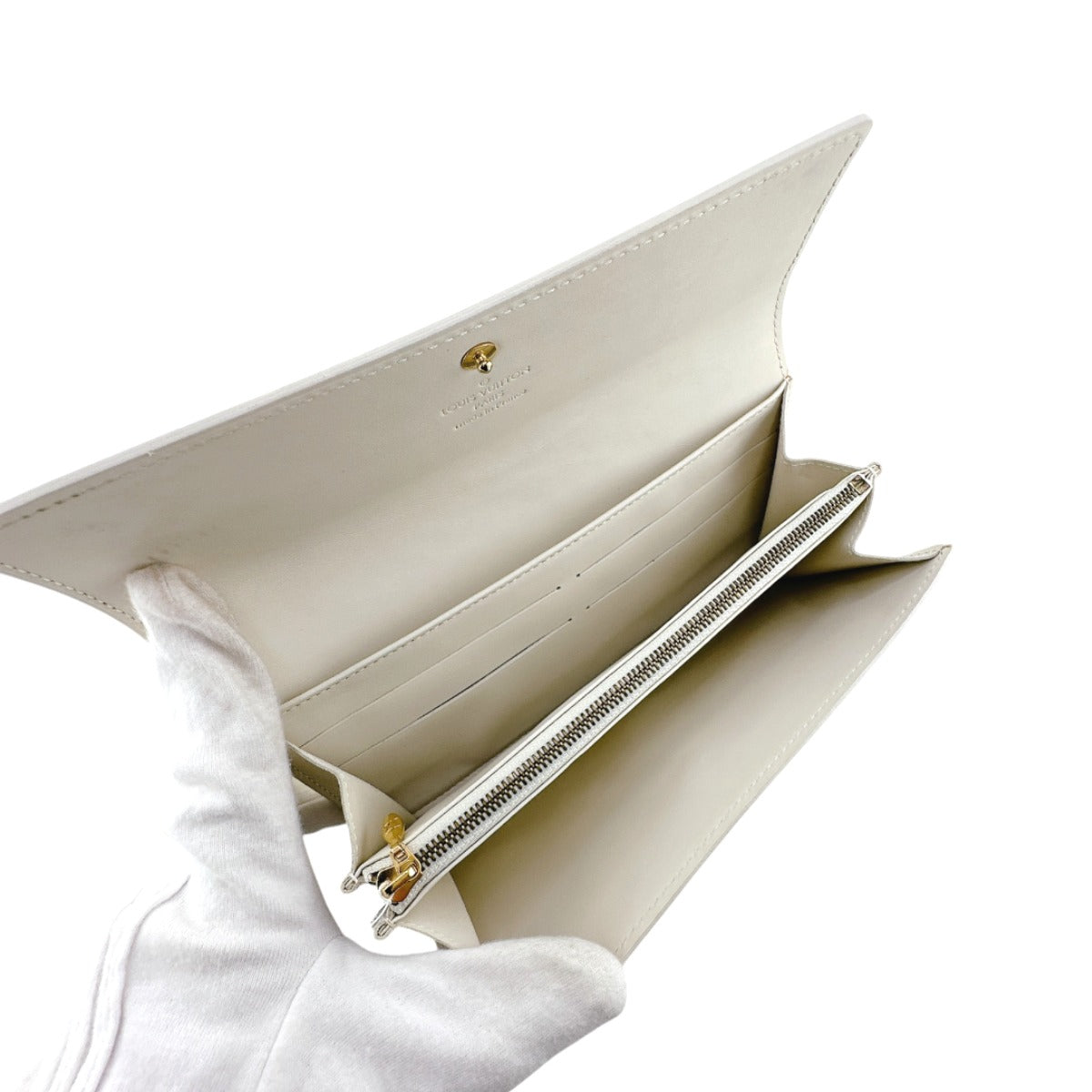 LOUIS VUITTON Long Wallet Purse M91382 Monogram Vernis Cream white Vernis Pochette Portomonnaie Credit Perle