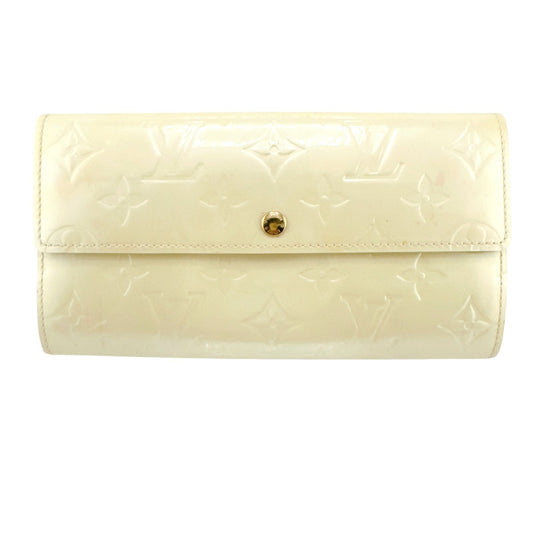 LOUIS VUITTON Long Wallet Purse M91382 Monogram Vernis Cream white Vernis Pochette Portomonnaie Credit Perle