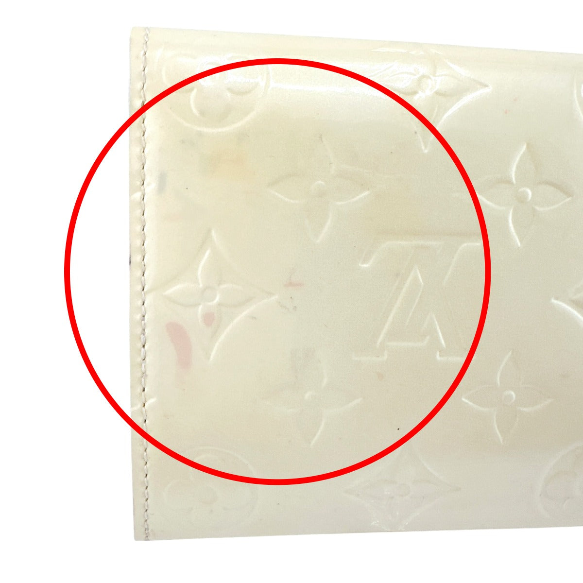 LOUIS VUITTON Long Wallet Purse M91382 Monogram Vernis Cream white Vernis Pochette Portomonnaie Credit Perle