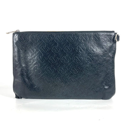 BURBERRY Clutch bag leather black TB logo