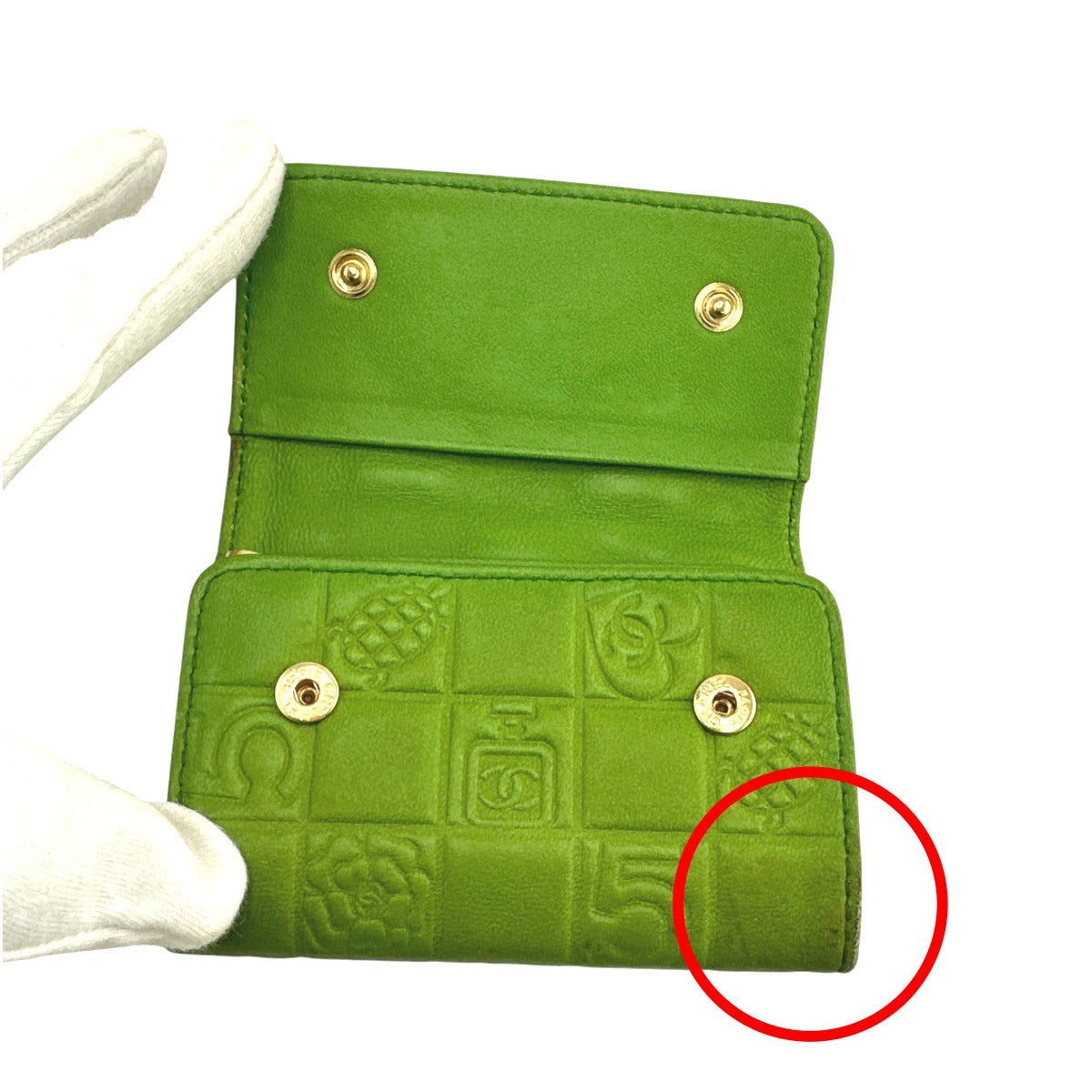 CHANEL Key case Key holder  leather green 6-key case Key holder Icon line