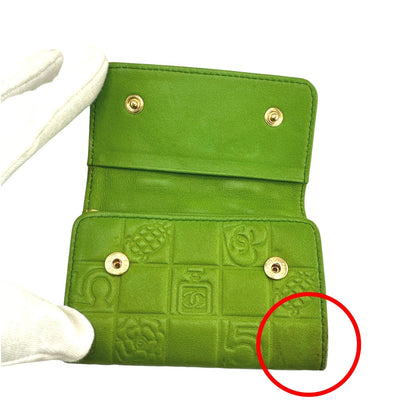 CHANEL Key case Key holder  leather green 6-key case Key holder Icon line