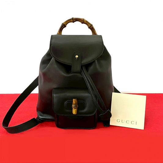 GUCCI Backpack leather black Bamboo