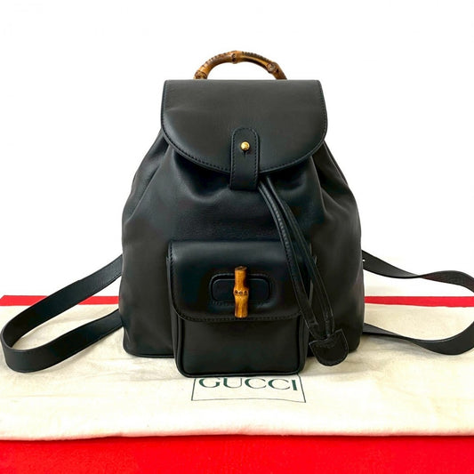 GUCCI Backpack leather Navy Bamboo
