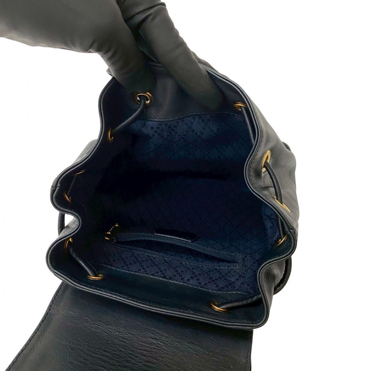 GUCCI Backpack leather Navy Bamboo
